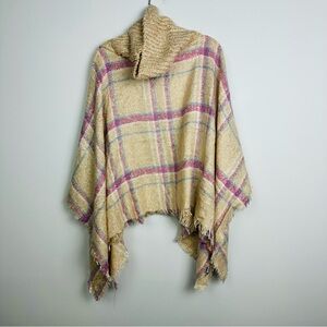 H by Halston Plaid Poncho in Beige and Pink Size One Size